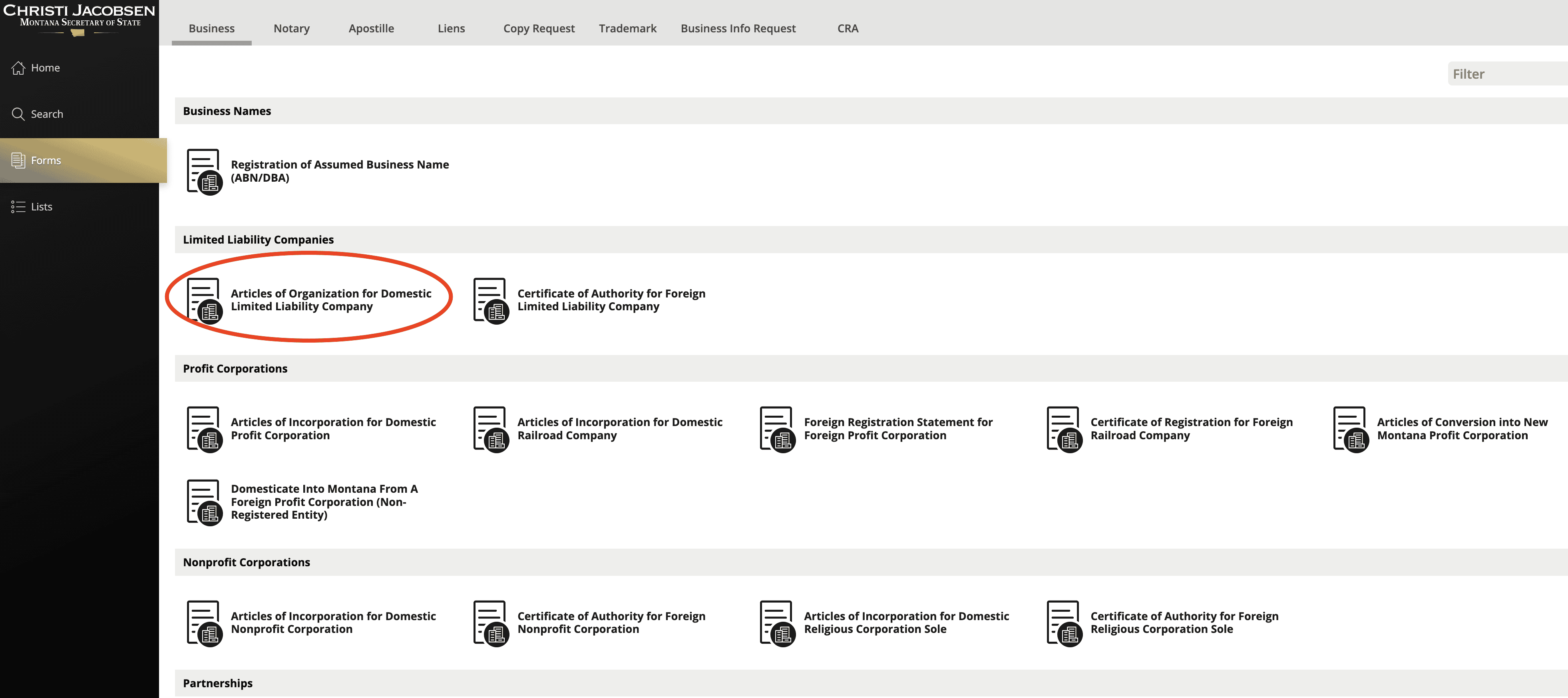 Articles of Organization in Montana