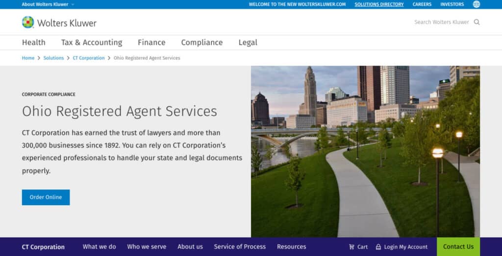 Wolters Kluwer registered agent service in Ohio