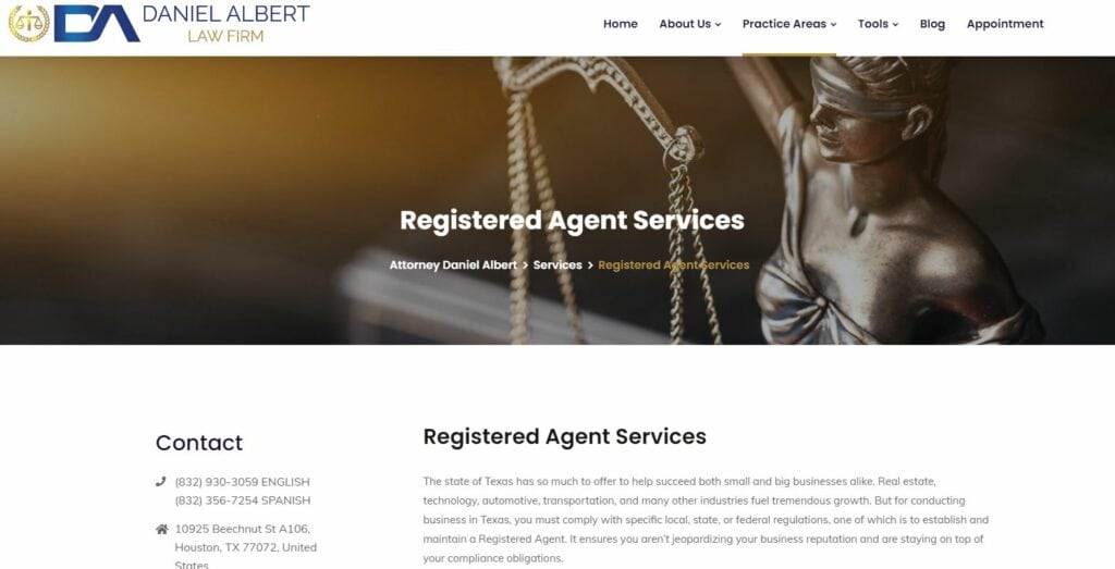 Daniel Albert Law Firm - registered agent service in TX