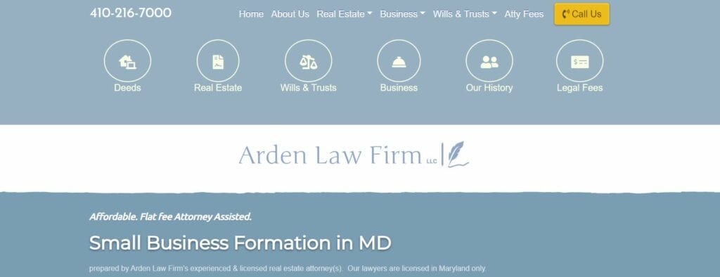 Arden Law Firm resident agent service in Maryland