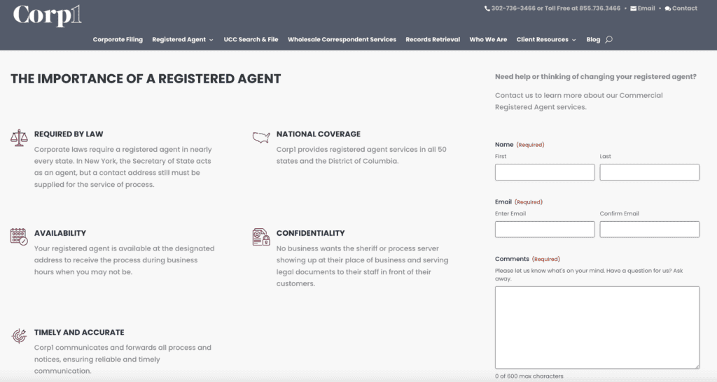 Corp 1 registered agent service