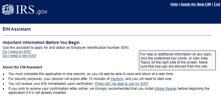 EIN applications - IRS.gov