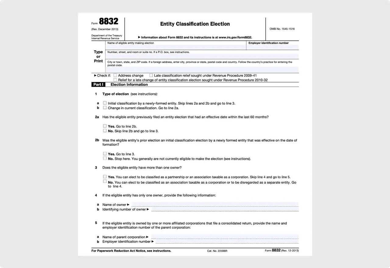 First page of Form 8832