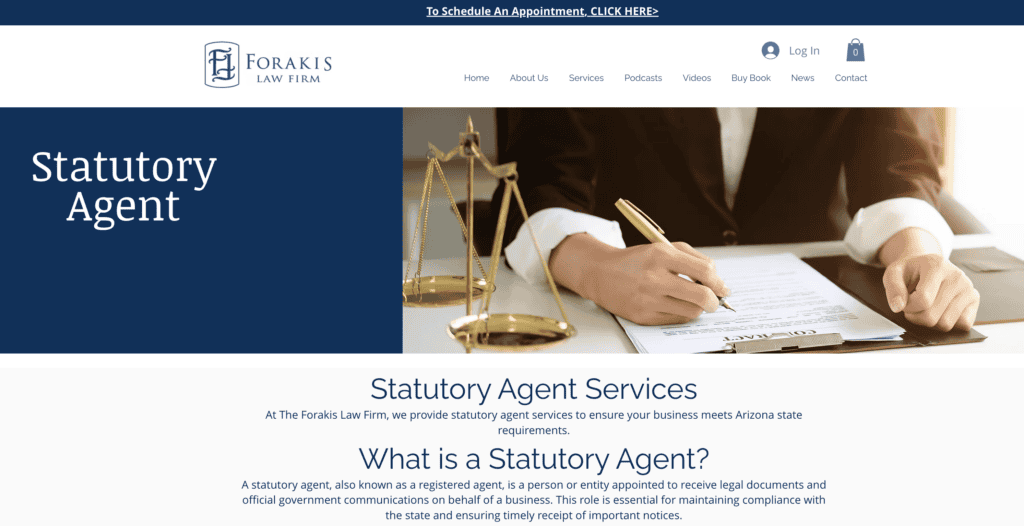 Forakis statutory agent service in Arizona