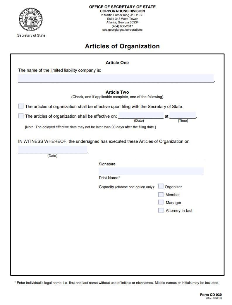 Georgia Articles of Organization