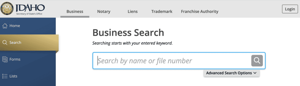 Idaho business name (LLC) search