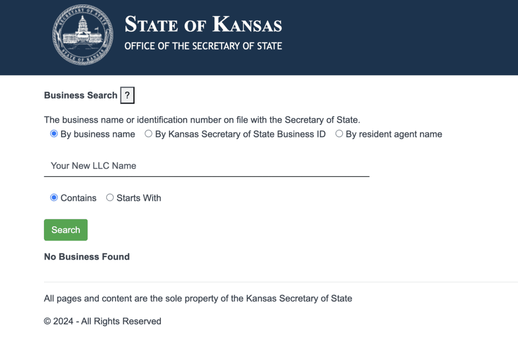 Kansas LLC name search tool