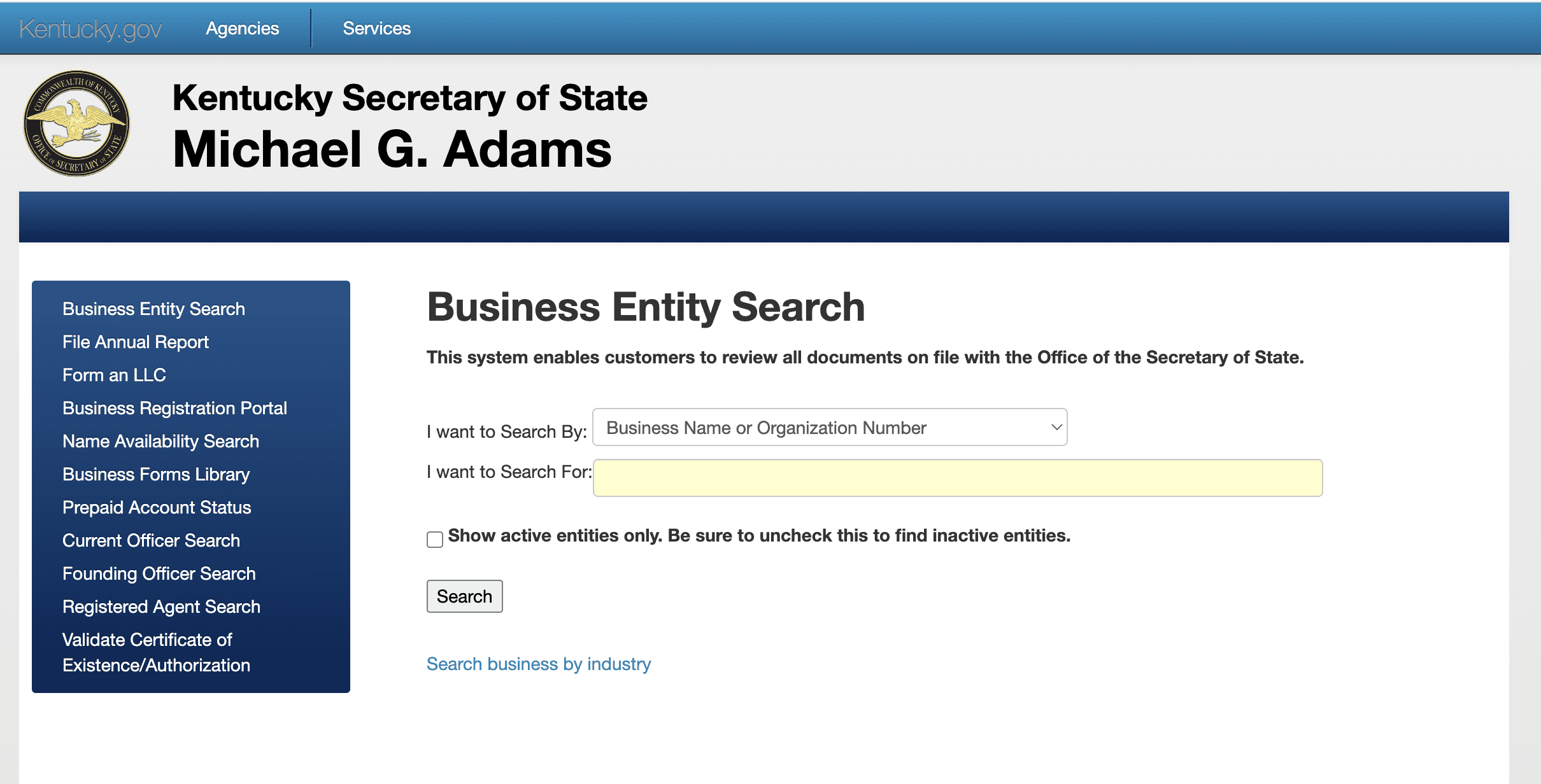 Kentucky Business Entity Search