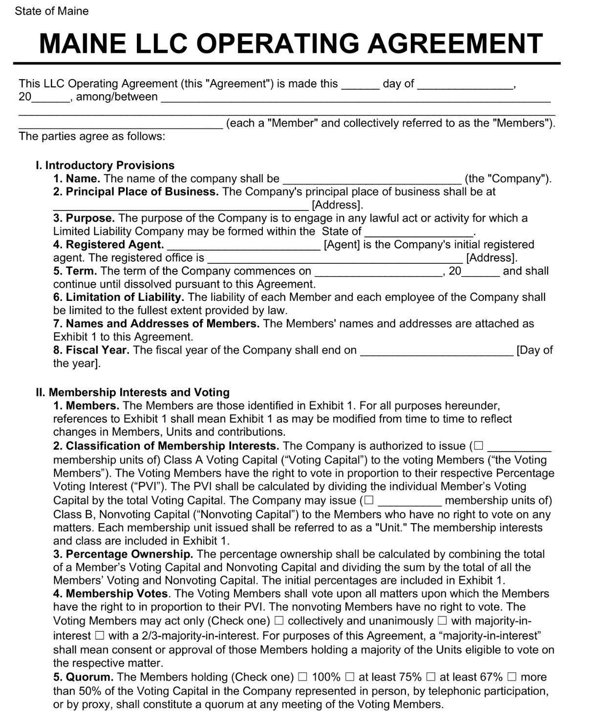 Maine LLC Operating Agreement