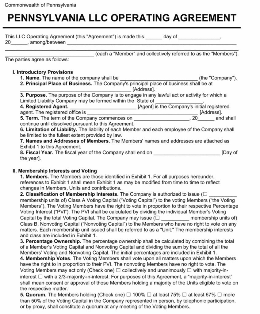 PA operating agreement