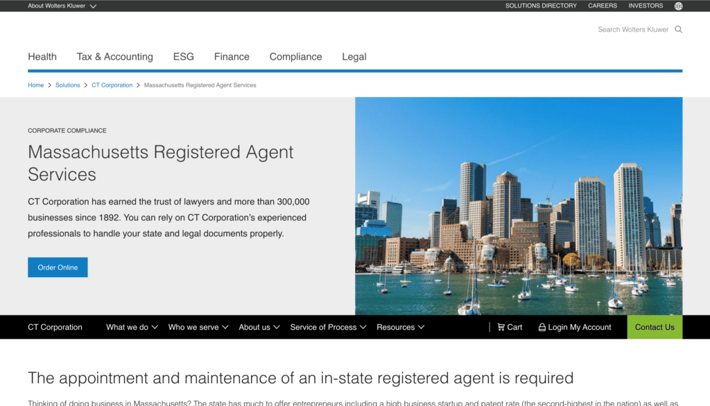 Wolters Kluwer - registered agent service in MA