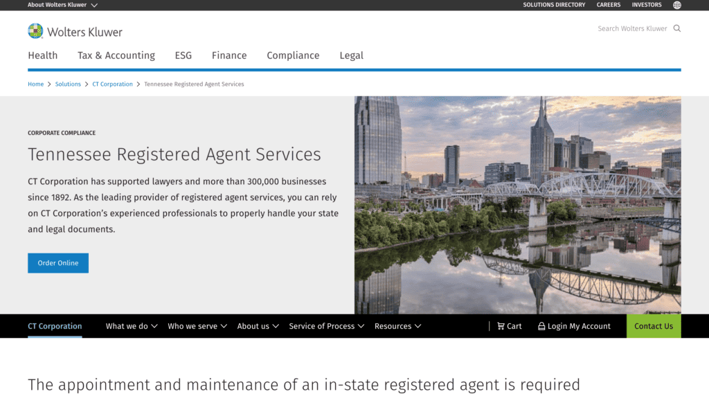 Wolters Kluwer registered agent service in Tennessee