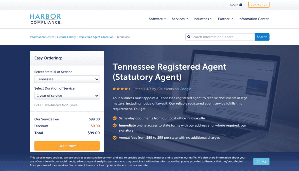 Harbor Compliance registered agent service in Tennessee