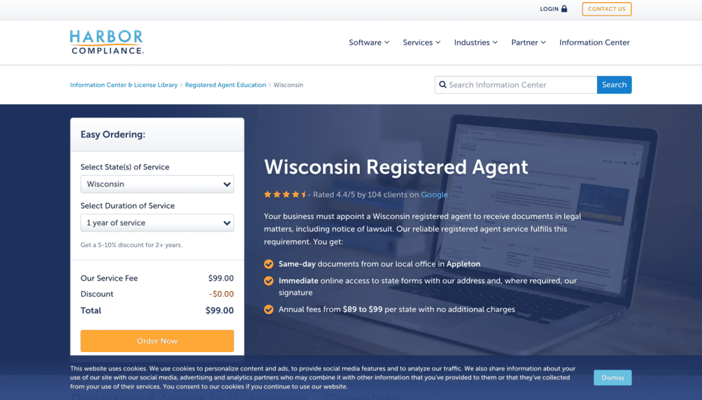 Harbor Compliance registered agent service in Wisconsin