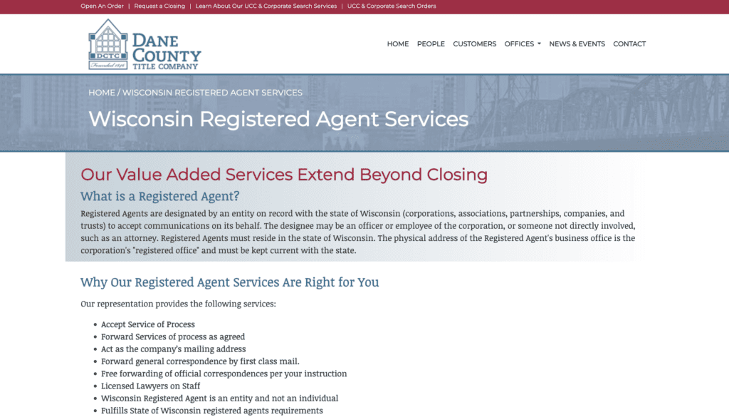 Dane County title company - registered agent service in Wisconsin