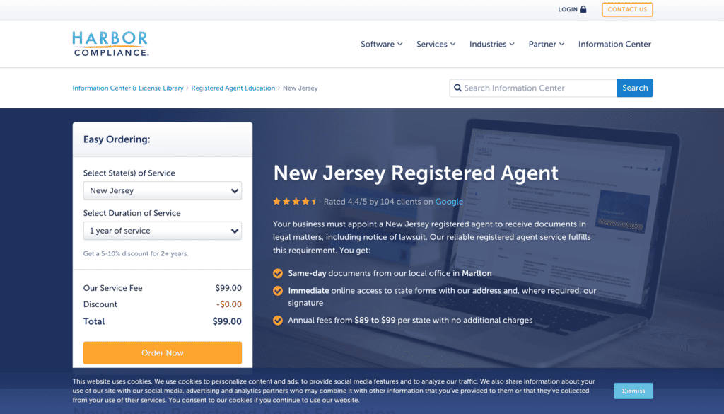 Harbor Compliance registered agent service in NJ