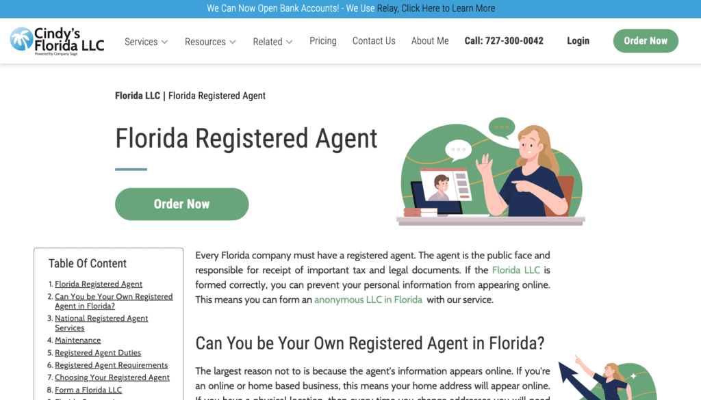 Cindy’s Florida LLC - registered agent service in Florida