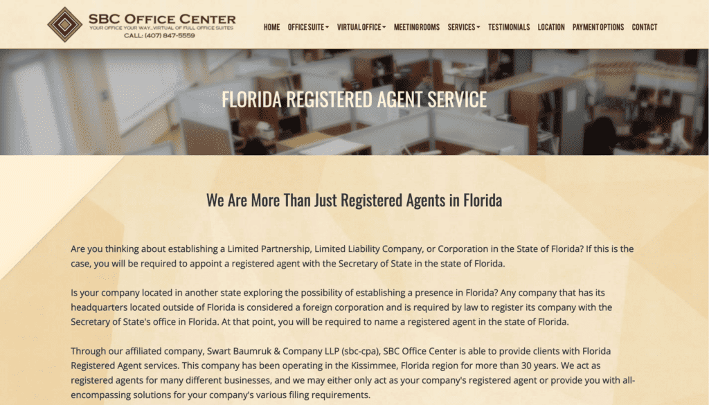 SBC Office Center - registered agent service in Florida