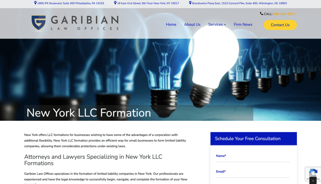 Garibian Law Offices registered agent service in New York