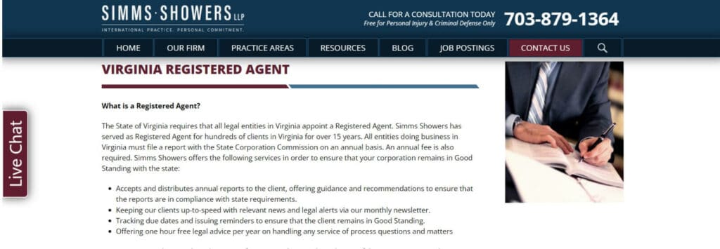 Simms Showers - registered agent services