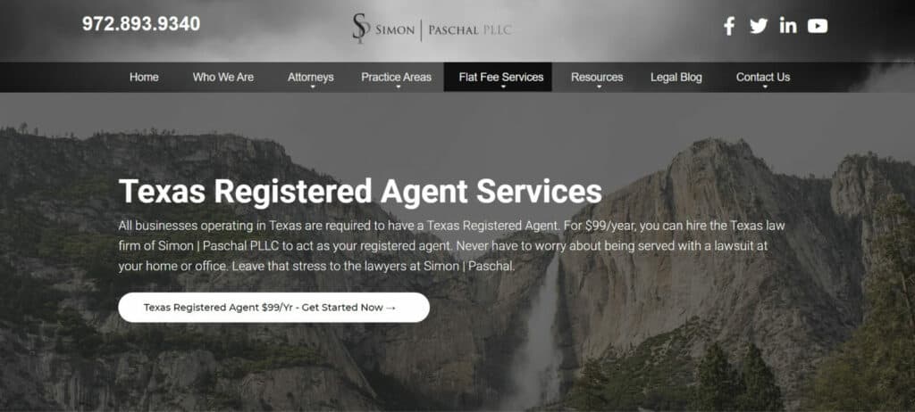 Simon Paschal PLLC registered agent service in TX