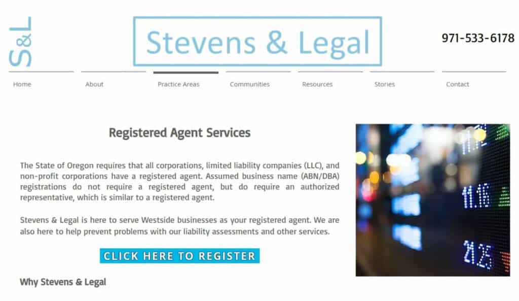 Stevens & Legal registered agent service in Oregon