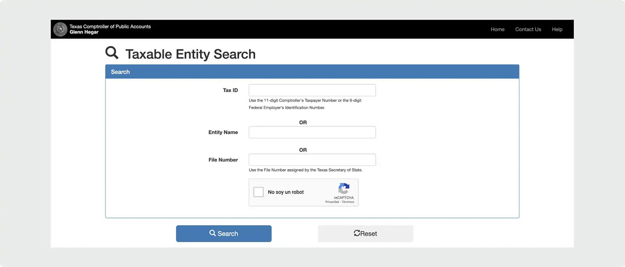Texas Comptroller of Public Accounts Name Search.