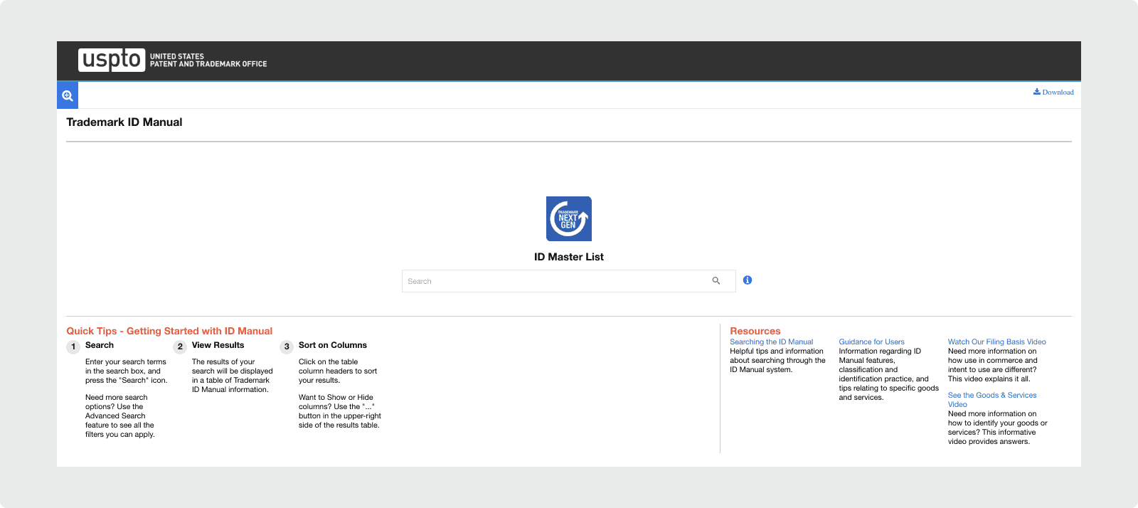 USPTO trademark ID manual