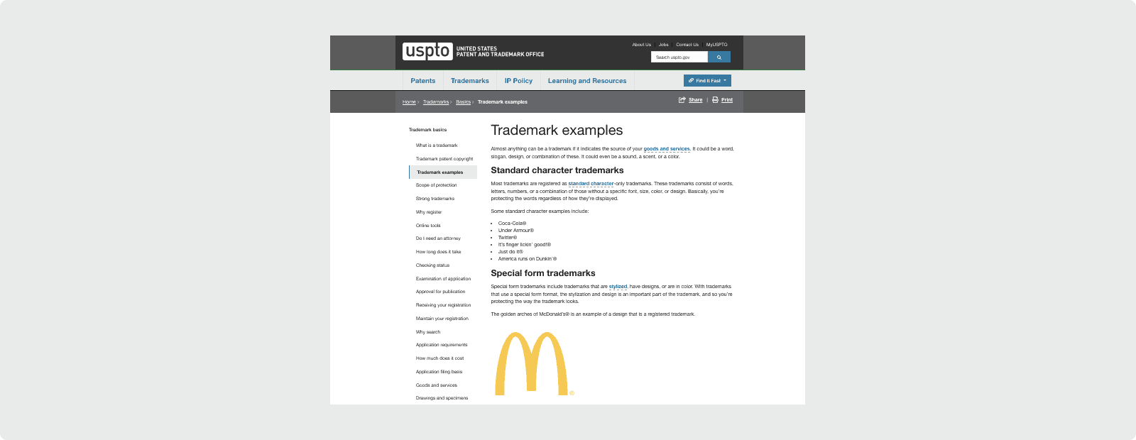 USPTO trademark examples.