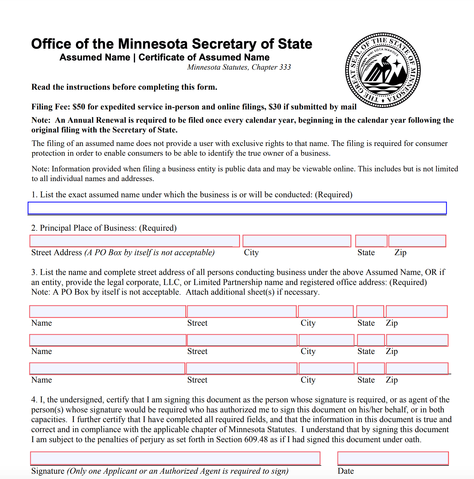 assumed name registration in Minnesota