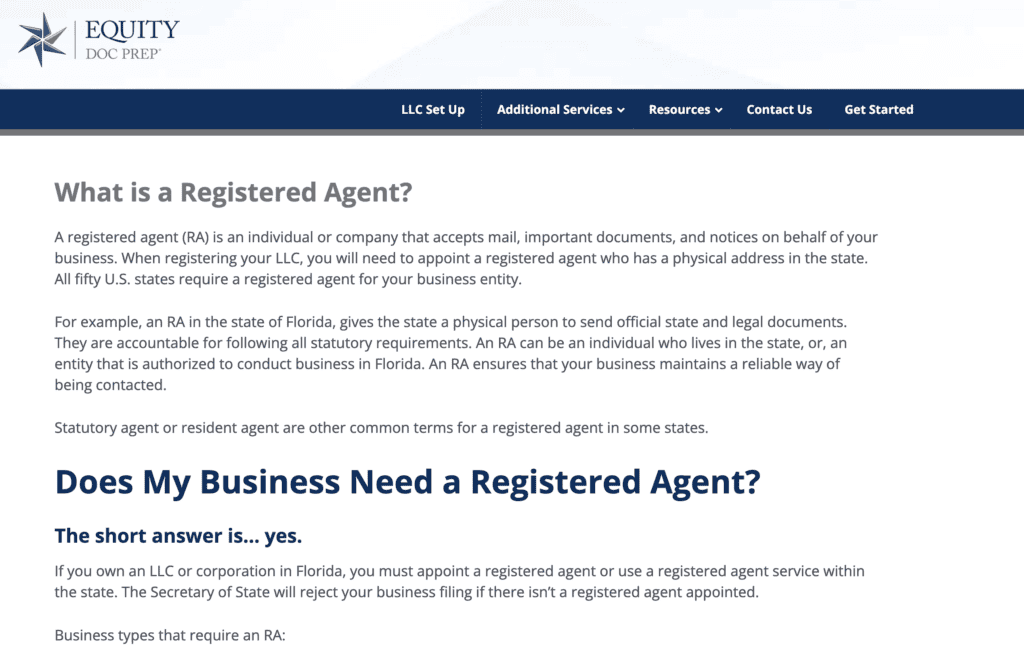 Equity Doc Prep registered agent service 