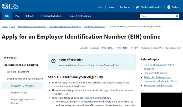 Apply for EIN online