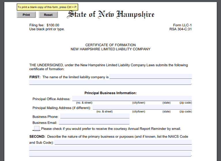 Certificate of Formation