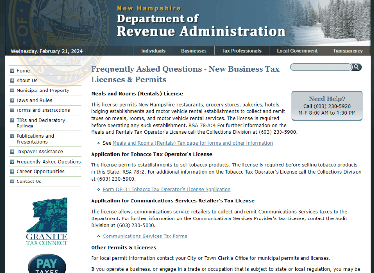 New Hampshire - Department of Revenue Administration - FAQ