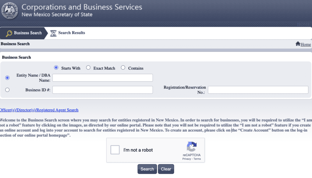 New Mexico business name search