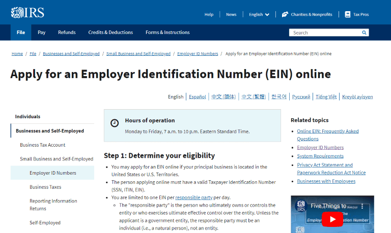 EIN application